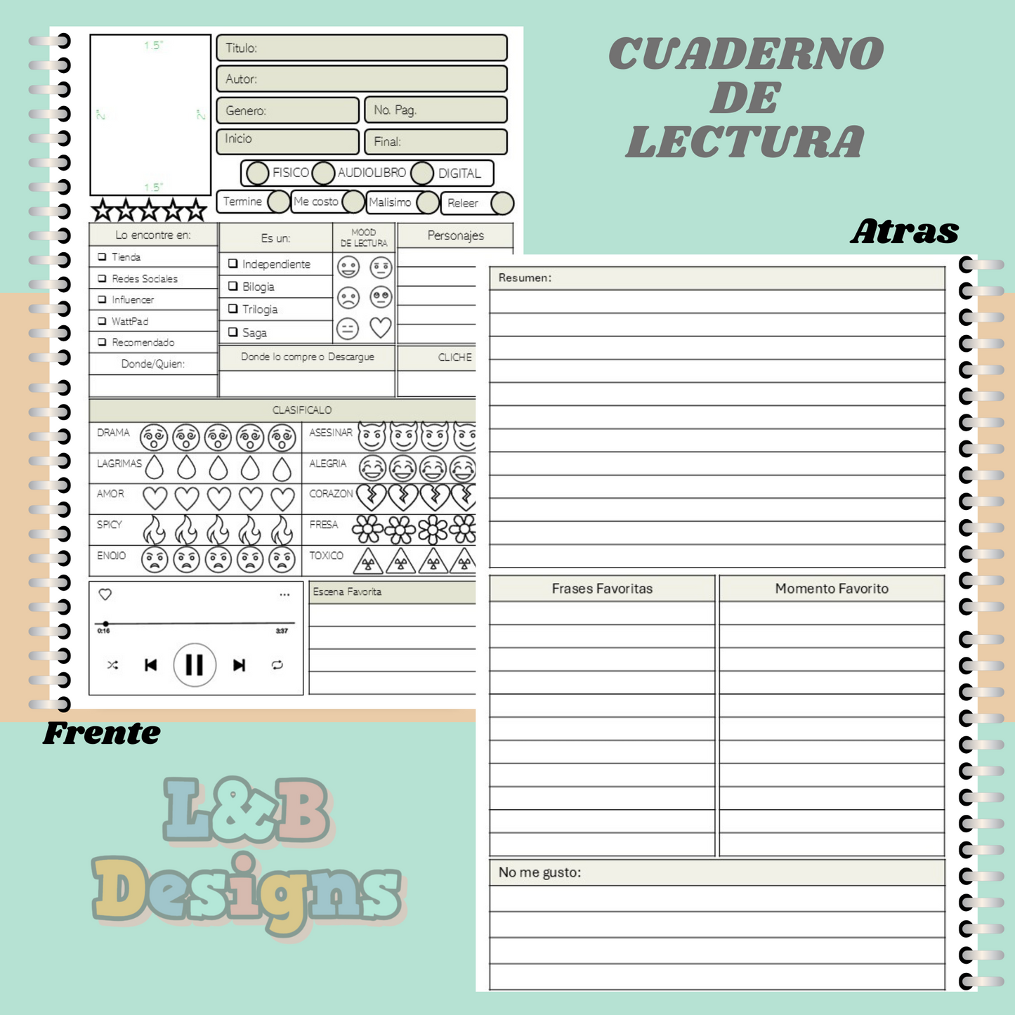 CUADERNO DE LECTURA (MODELO CLASICO INTERIOR CREMA)